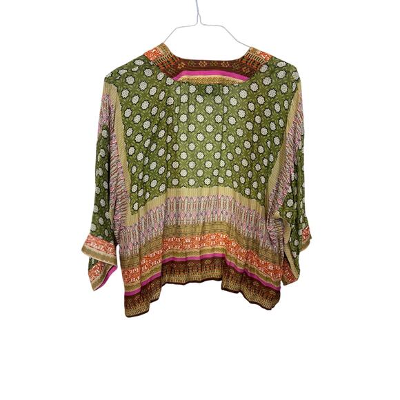 One Hundred Stars Moorish Green Kimono Open Front One Size Boho Western Flirty - Picture 5 of 5